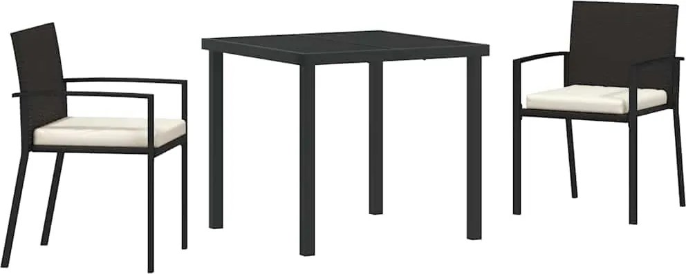 vidaXL Kert étkező szett 3 pcs Fekete Porszórt acél