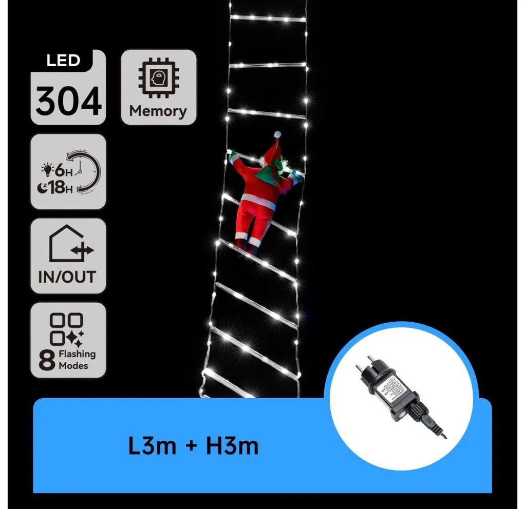 Aigostar - LED kültéri karácsonyi fényfüzér 304xLED/3,6W/230V/8 üzemmód 3m IP44 hideg fehér