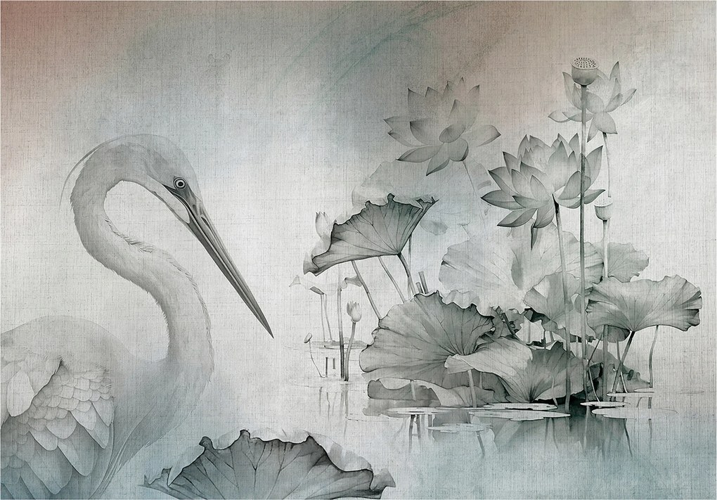 Fotótapéta Virágok Madár Beton Vintage Tapéta Hálószoba Nappali 254x184