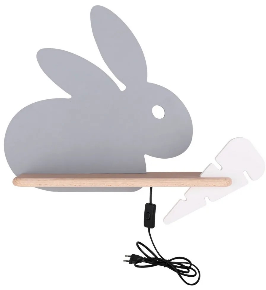 LED gyerekszoba falilámpa polccal RABBIT LED/4W/230V szürke/fehér/fa