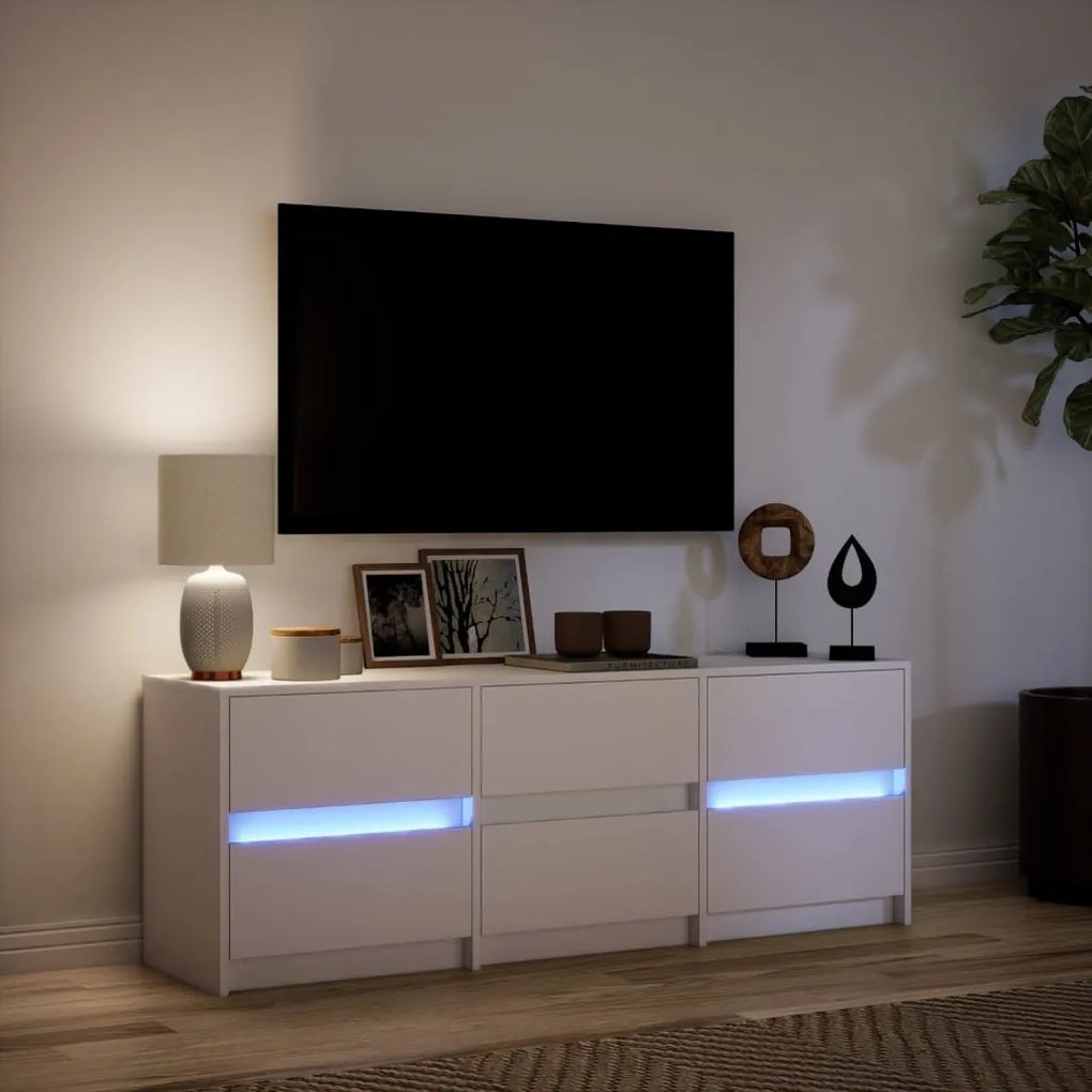 fehér szerelt fa TV-szekrény LED-ekkel 140 x 34 x 50 cm