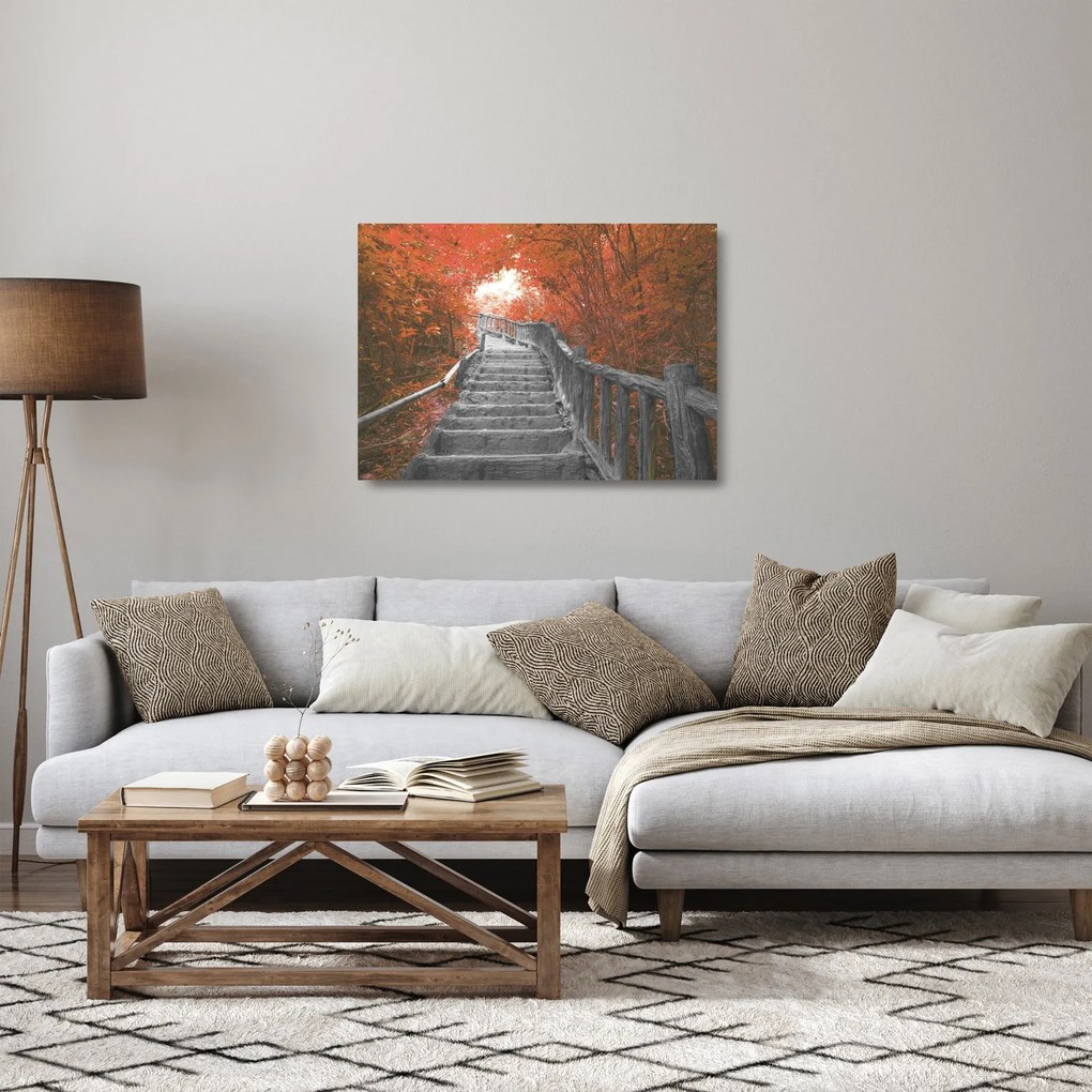 Üveg kép - Lépcsők a természetben, narancssárga (70x50 cm)