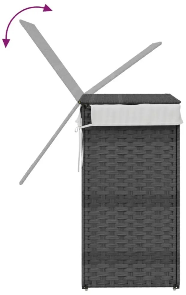 szürke polyrattan szennyeskosár fedéllel 46x33x60 cm