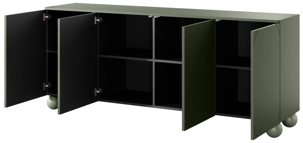 Sonatia II négyajtós komód, gömb lábakon - 200 cm - oliva színű
