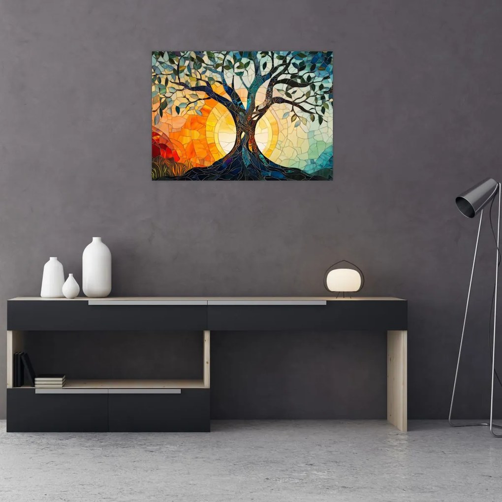 Üveg kép – Mozaik – nap és fa I. (70x50 cm)