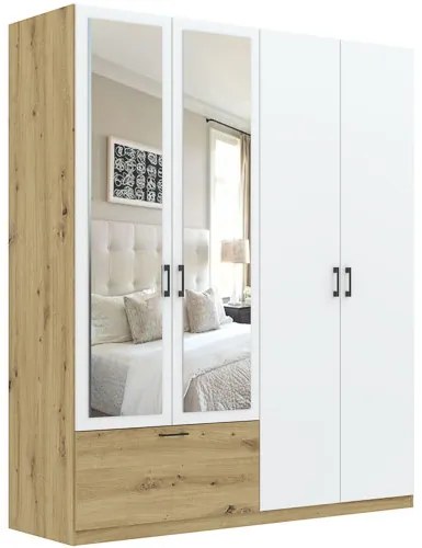 Gardróbszekrény Tölgy/Matt Fehér Színben, Tükörrel. 180 cm. ALTA