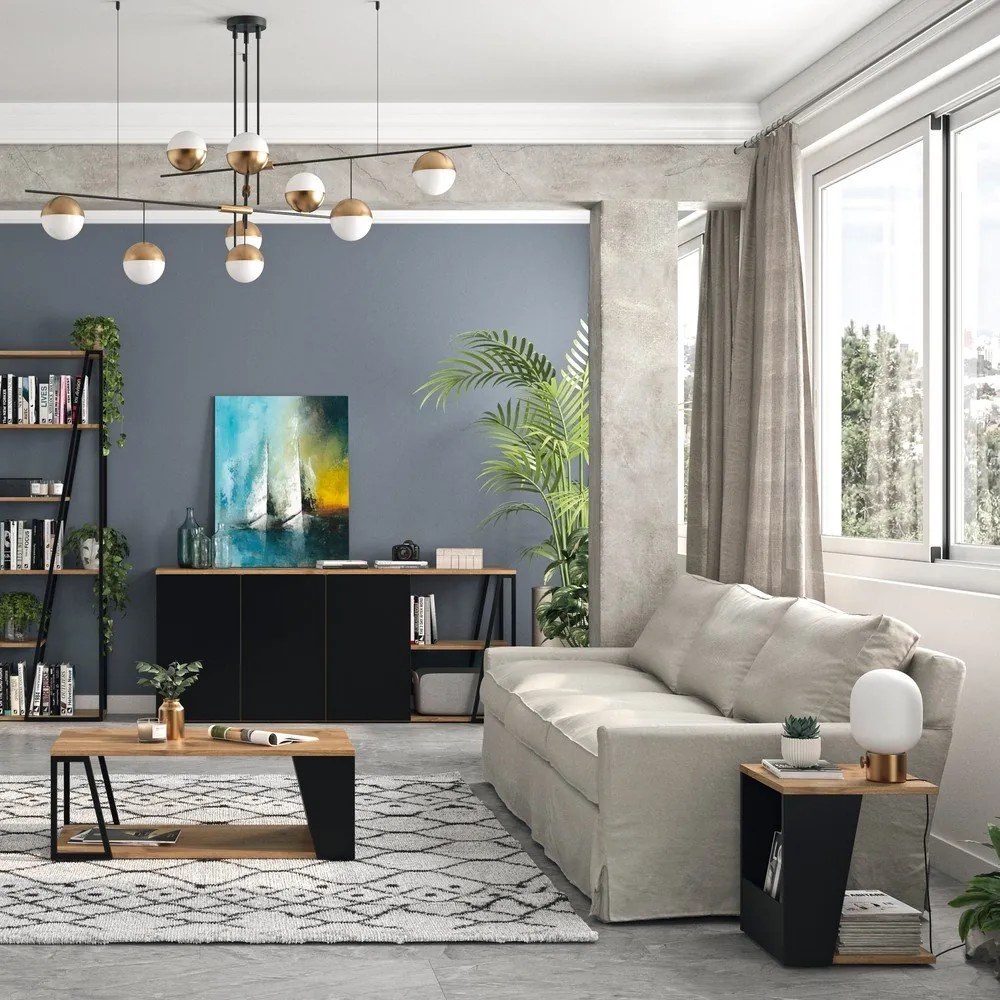 Dohányzóasztal diófa dekoros asztallappal 40x40 cm Albi - TemaHome