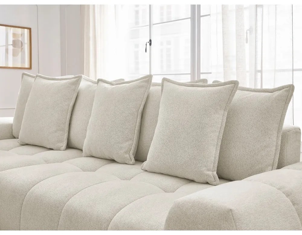 Fehér zsenília kinyitható-tárolóhelyes sarokkanapé (bal oldali-heverő résszel) Everest – Bobochic Paris