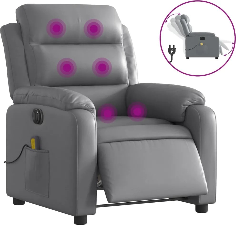vidaXL szürke műbőr elektromos dönthető masszázsfotel