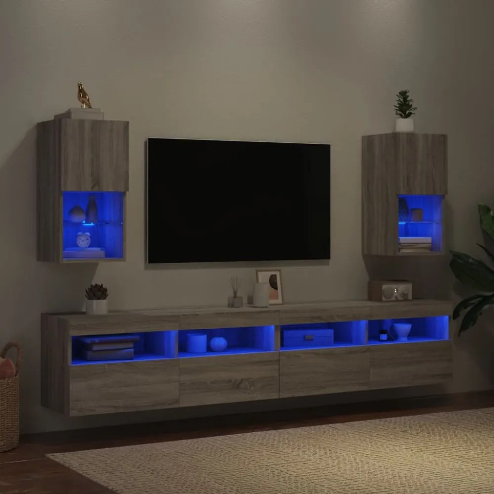 2 db szürke sonoma TV-szekrény LED lámpákkal 30,5x30x60 cm