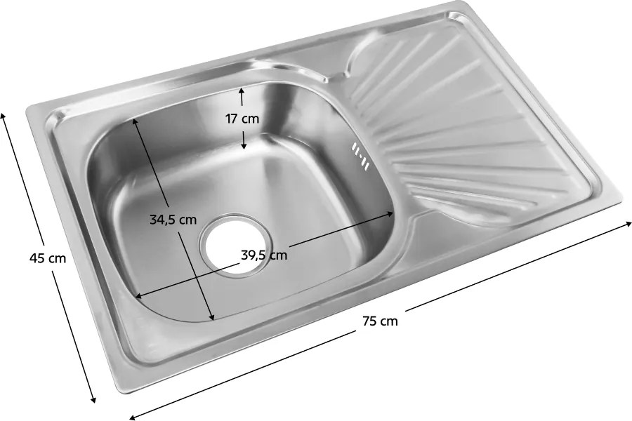 Rozsdamentes mosogató szifonnal, 75x45, GOTIS