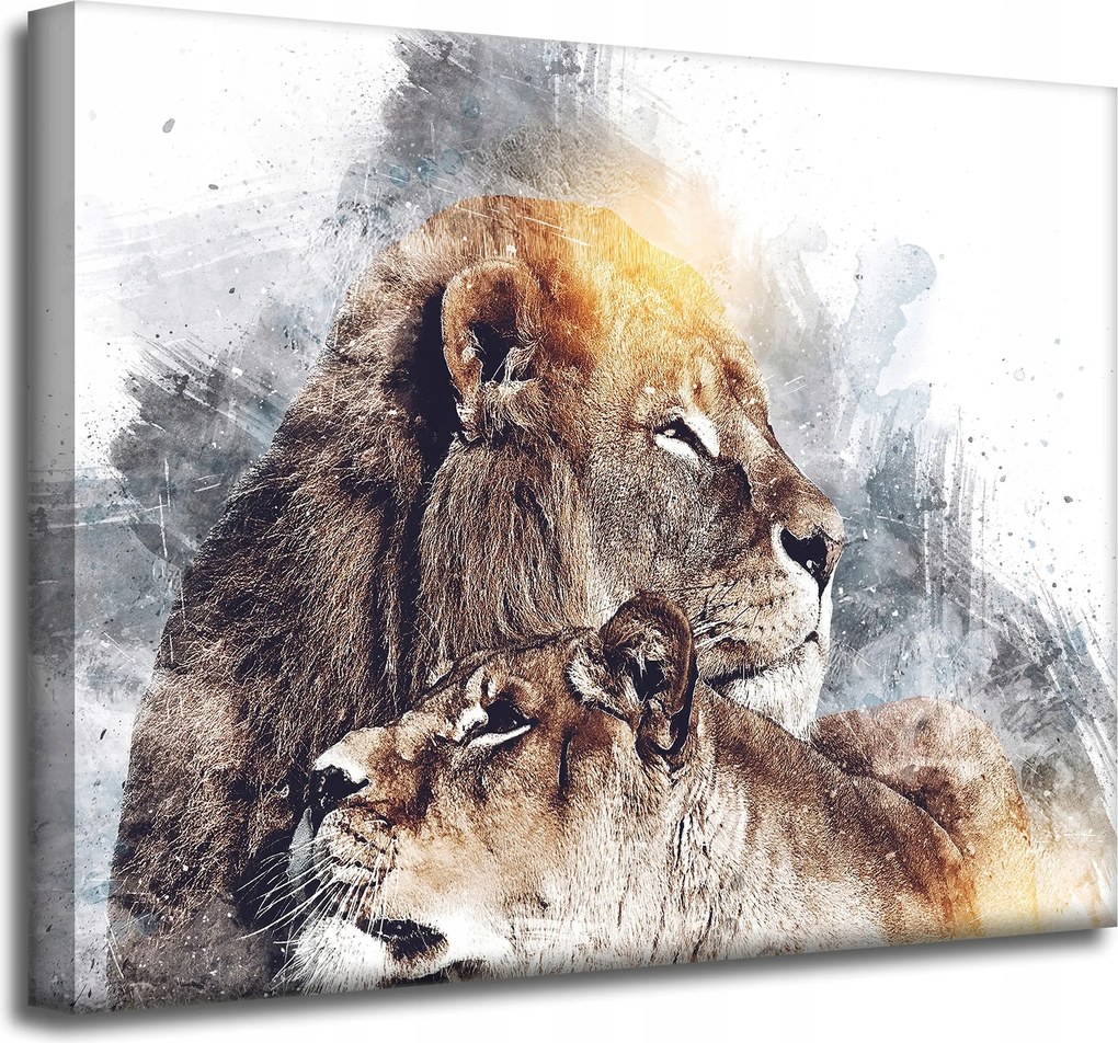 Vászonkép Modern Művészet Oroszlán pár Természet 50x40 cm