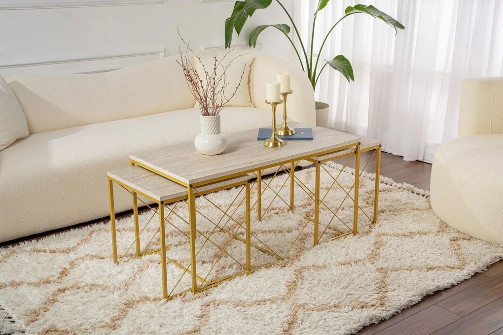 Dohányzóasztal Defne - Gold, Travertine