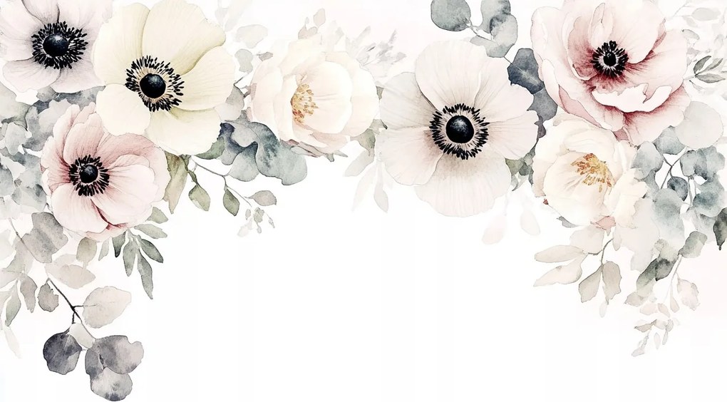 Fotótapéta Flizelina Akvarell Természet Pasztell Virágok Levelek 312x219 ragasztó