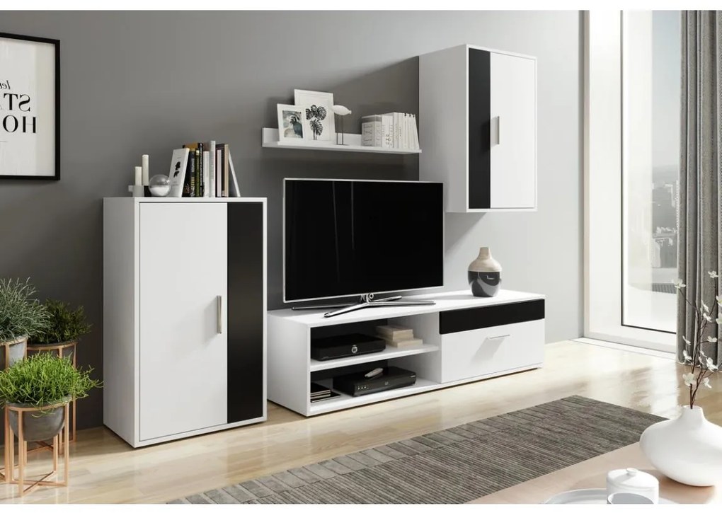 BRICK nappali szekrénysor fehér/fekete