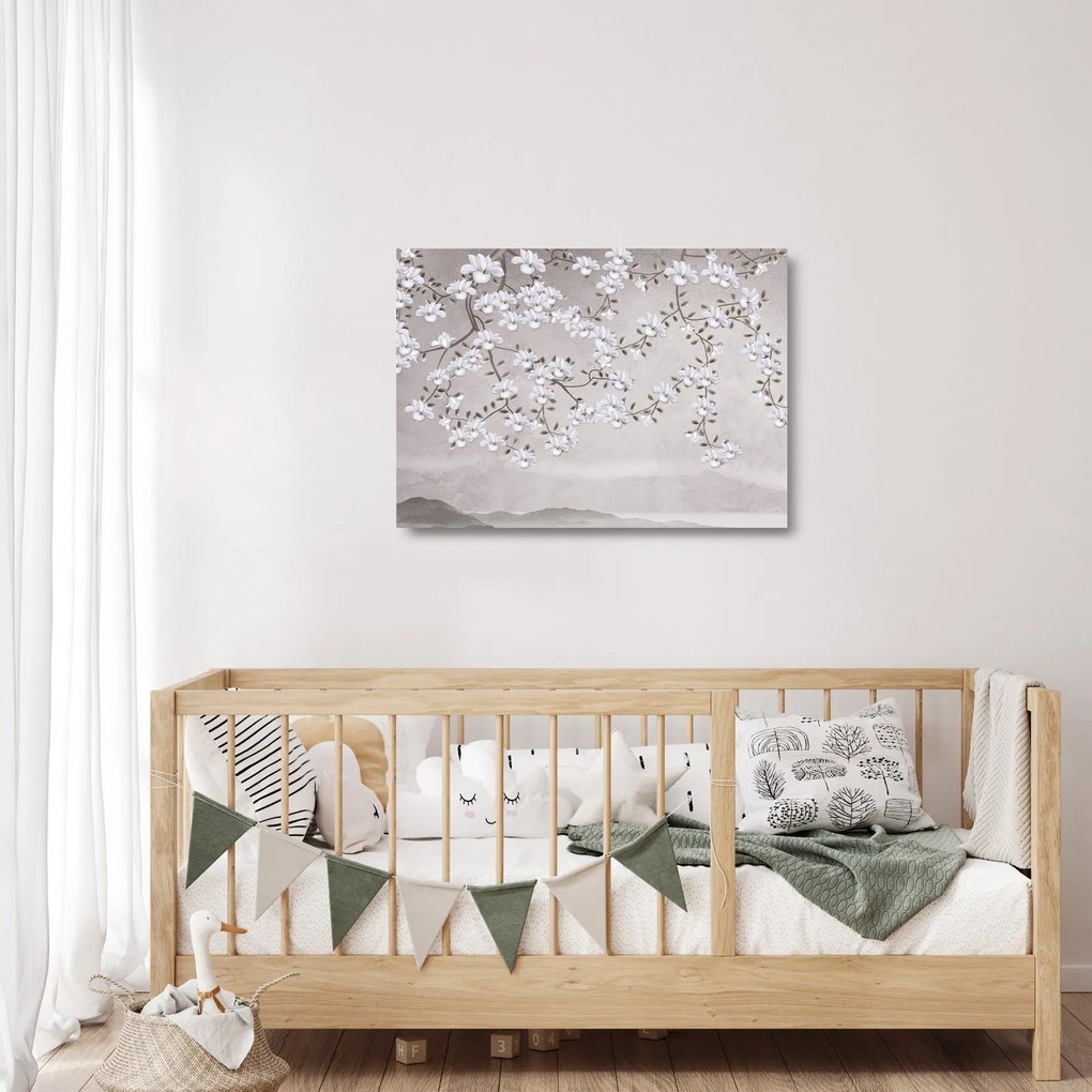 Kép - Virágok egy szürke tájon (üvegen) (70x50 cm)