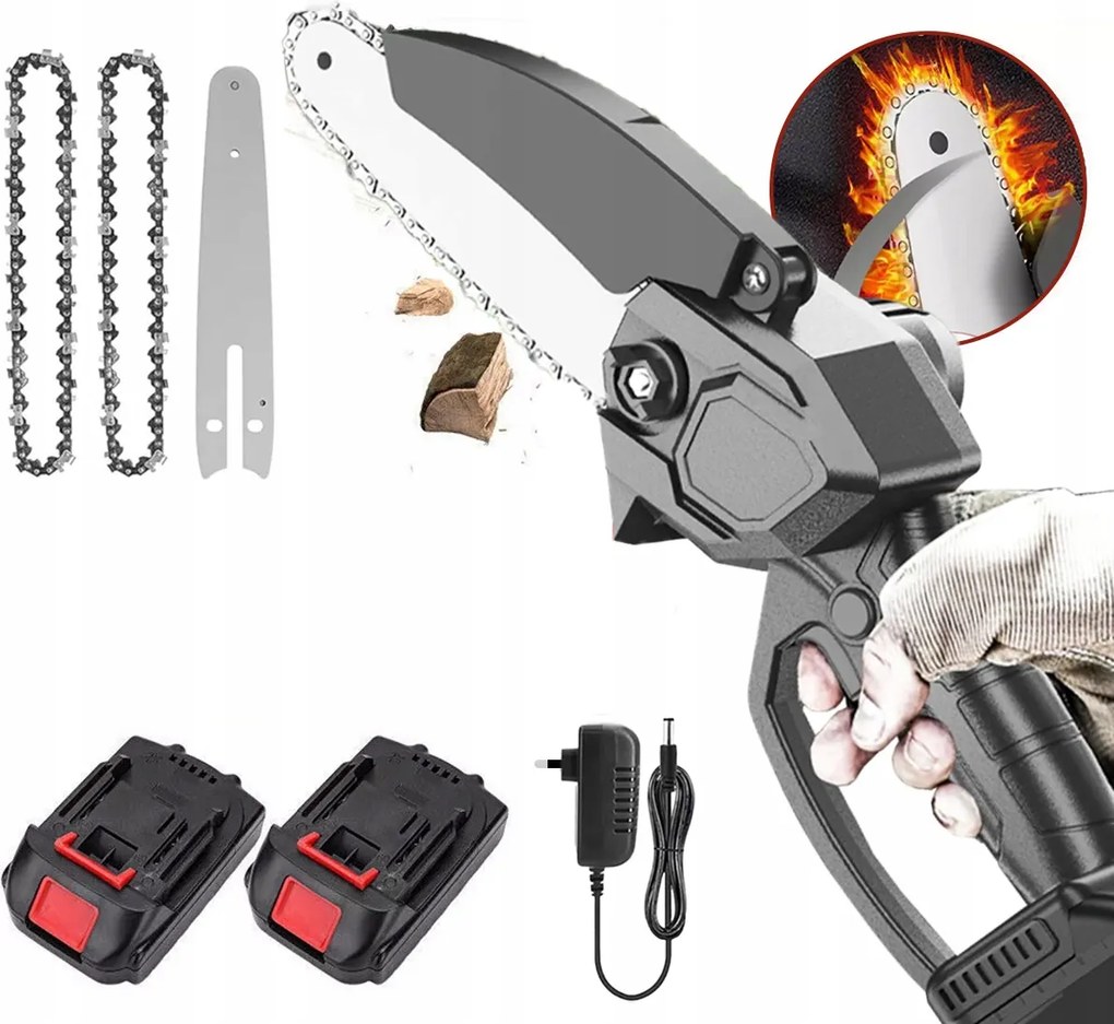 Akkumulátoros Szénkefe Nélküli Láncfűrész 8” 2xAKU 21V Ágfűrész