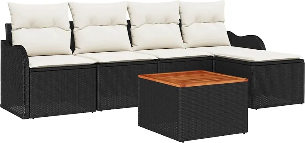 vidaXL Kerti Kanapé Szett párnával 6 pcs Fekete polirattan