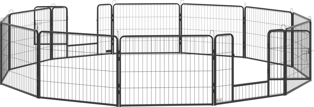 PawHut Kiskutya Játszókerítés 60cm Magas, 12-Panele Dog Playpen 2 Ajtóval, DIY Kiskutya Játszóterület Kölcsönző a Közepes Kutyák, Nyulak, Törpe Malaco