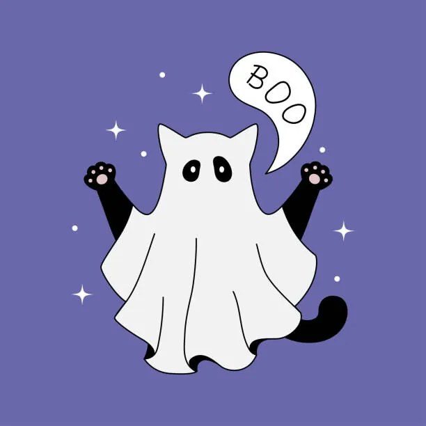 Illusztráció Cute ghost cat halloween theme flat, Anastasia Malachi