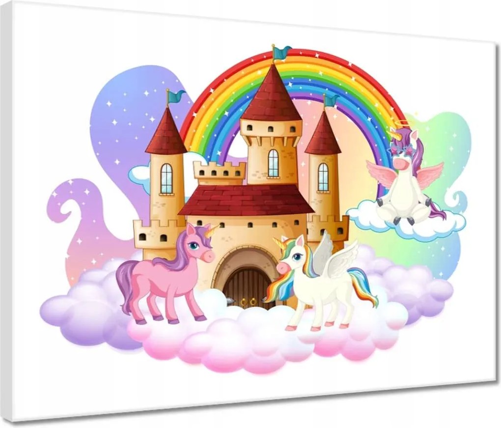 Vászonkép 40x30 Mesebeli kastély és unikornisok
