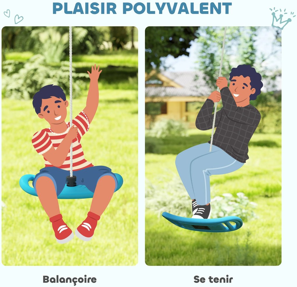 AIYAPLAY Gyerek Hinta Benti és Kinti Használatra, Állítható Kötéllel, Karabinert tartalmaz, Max. 70 kg Teherbírás, 6-10 éves gyermekeknek, Kék | Aosom