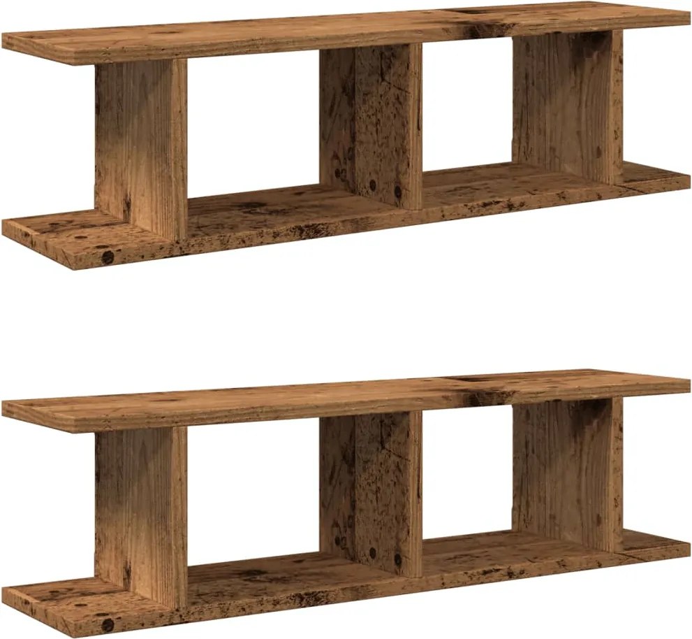 vidaXL 2 db antik fa színű szerelt fa fali polc 90 x 18 x 20 cm