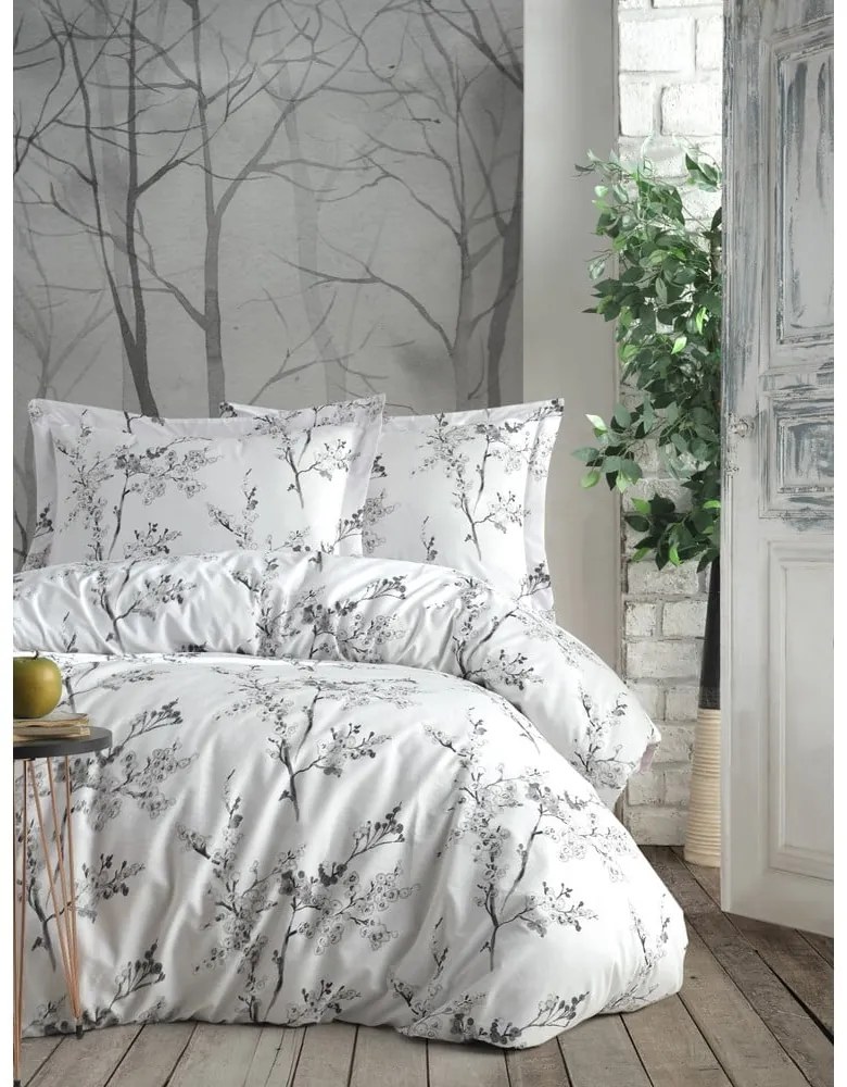 Fehér-szürke egyszemélyes renforcé pamut ágyneműhuzat 140x200 cm White Floral – Mila Home Luxury