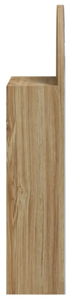 tölgyszínű fürdőszobai ívelt tükörszekrény LED-del 42x13x70 cm