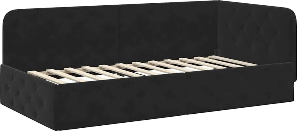 vidaXL Sarokágy keret fejtámlával Fekete 90 x 190 cm Bársony