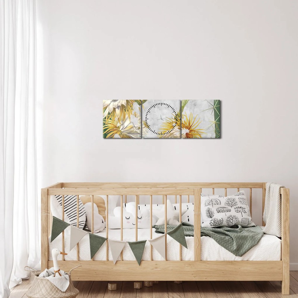 Kép - virágzó kaktuszok, vintage (órával) (90x30 cm)