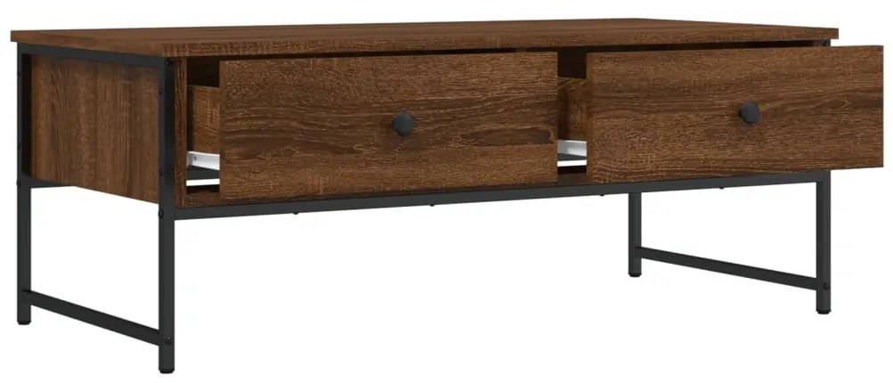 Barna tölgyszínű szerelt fa dohányzóasztal 101x49x39,5 cm