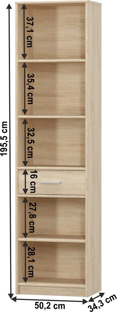 Nyitott könyvespolc 1S, tölgy sonoma, TEYO