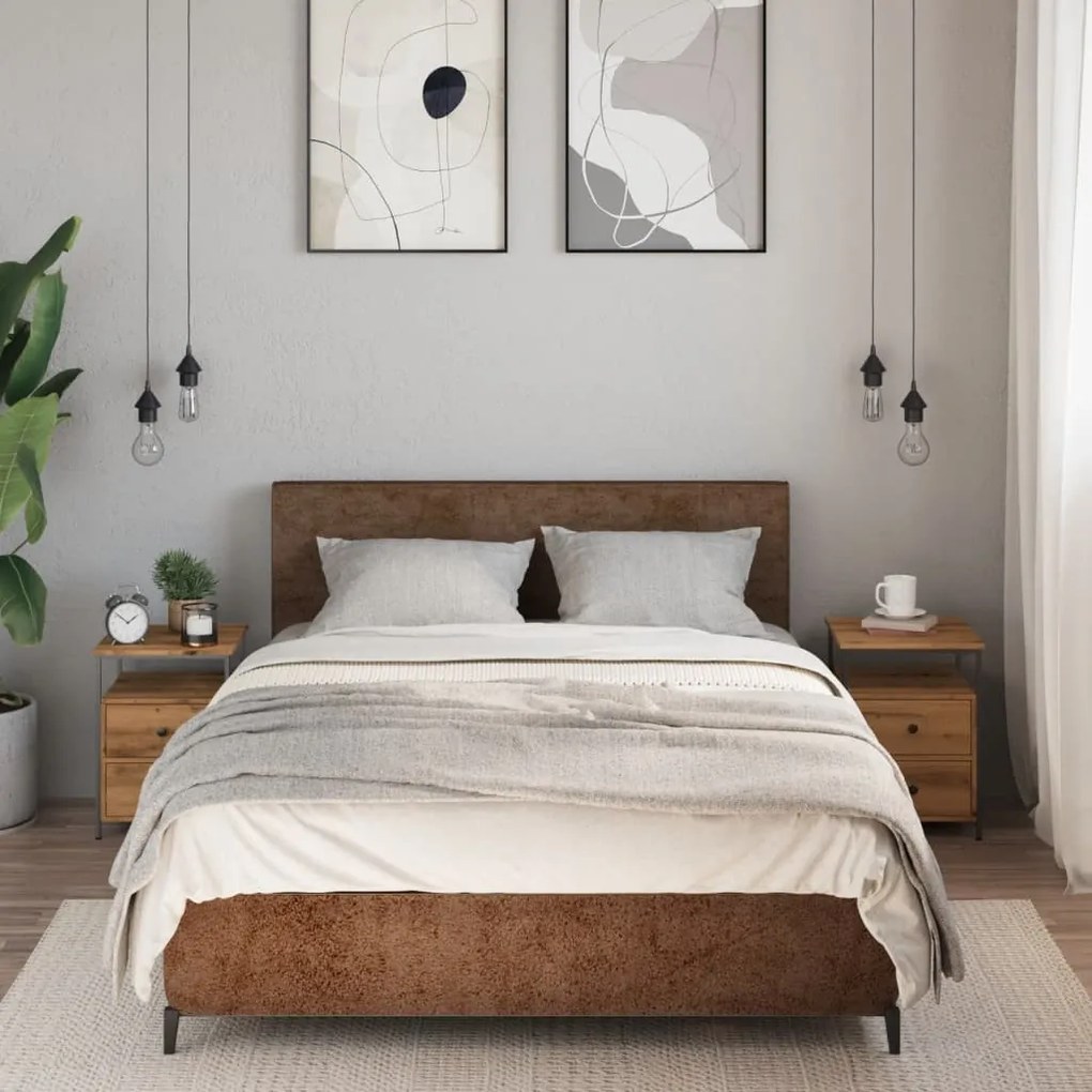 2 db kézműves tölgyszínű szerelt fa éjjeliszekrény 34x35,5x50cm