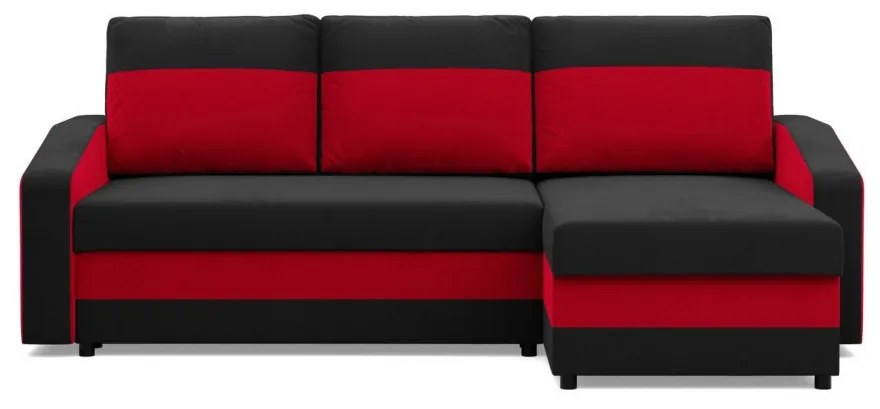 Hewlet sarokkanapé, 2 ágyneműtartóval, szövet anyag, univerzális oldal, bonell töltet, fekete - piros