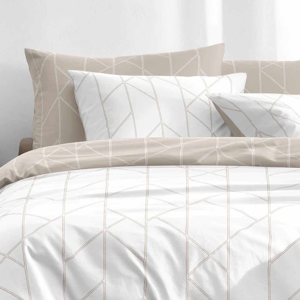 Goldea pamut ágyneműhuzat - geometriai vonalak fehér és latte 150 x 200 és 50 x 60 cm