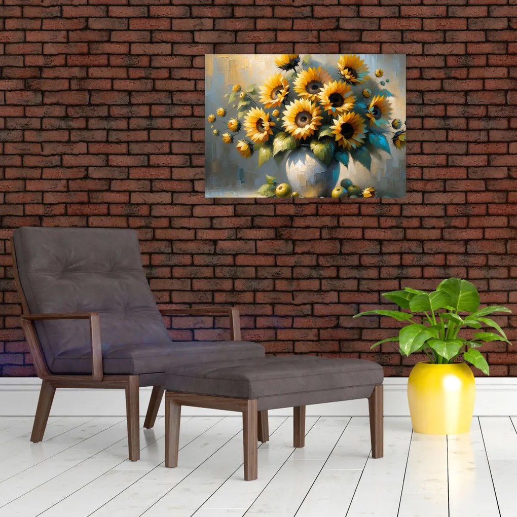 Üveg kép – Napraforgós váza (70x50 cm)