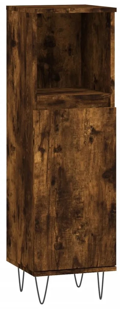 Füstös tölgy színű szerelt fa fürdőszobaszekrény 30x30x100 cm