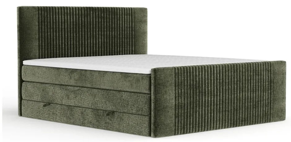 Sötétzöld ágyneműtartós boxspring ágy 200x200 cm Bergamo – Maison de Rêve