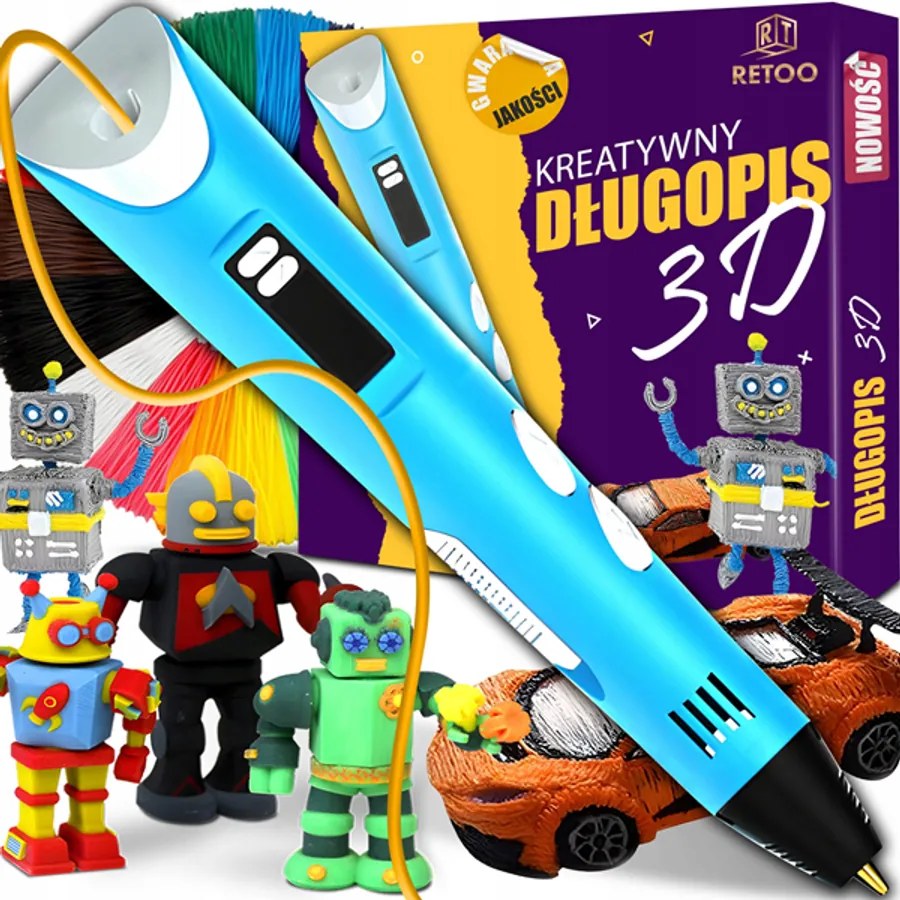 Játék 3D toll gyerekeknek, + 3 színű filament utántöltők, RT