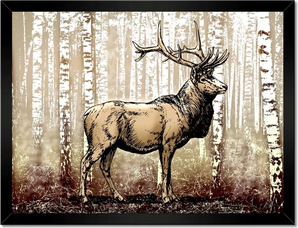 Poszterek keretben 40x30 Szarvas a nyírfaerdőben