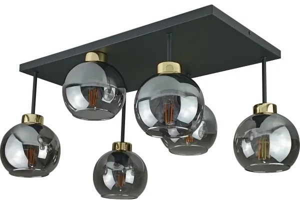 Felületre szerelhető csillár NESSA 6xE27/60W/230V fekete/arany/füstös fekete