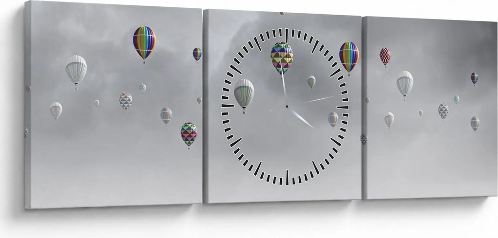 Kép - léggömbök egy téglafal felett (órával) (90x30 cm)