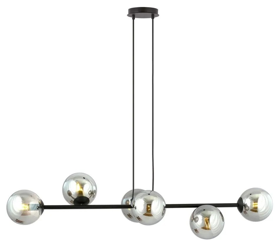 Csillár zsinóron ROSSI 6xE14/10W/230V fekete/szürke