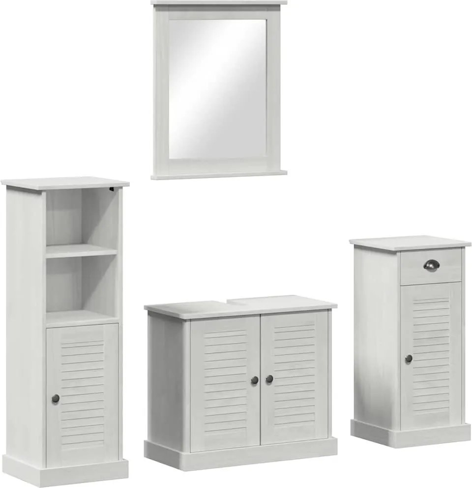 Fürdőszoba bútor szett fiókkal 4 pcs Antik fehér Tömör fenyőfa