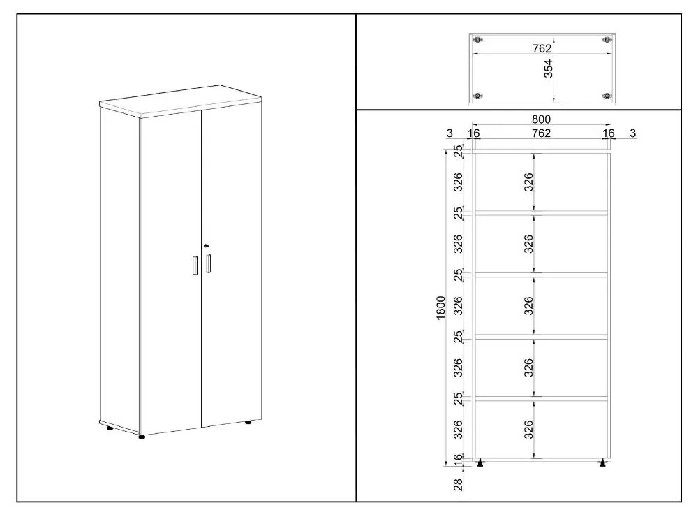 SimpleOffice magas szekrény 80 x 40 x 180 cm, cseresznye