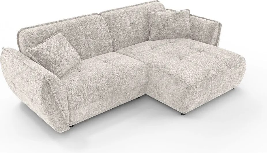 Bézs zsenília sarokkanapé (jobb oldali-heverő résszel) Nelia – Ropez