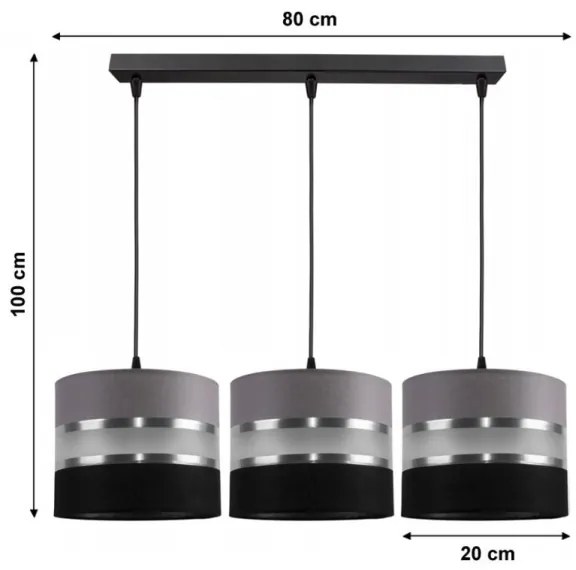 Csillár zsinóron CORAL 3xE27/60W/230V szürke és fekete