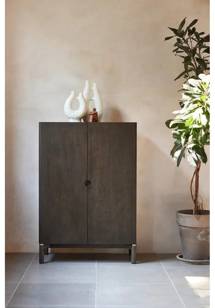 Sötétbarna szekrény tölgyfa dekorral 90x130 cm Arun – Unique Furniture