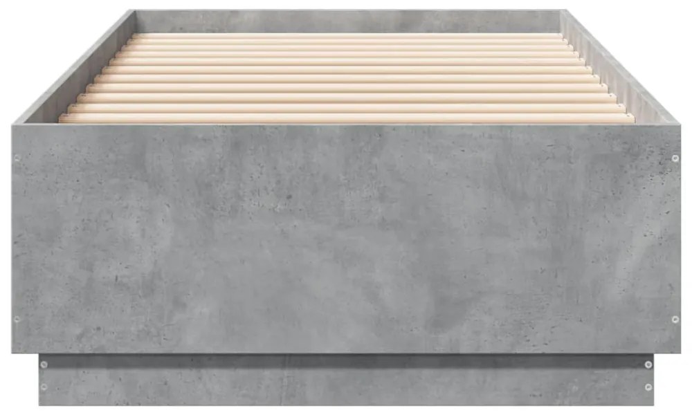 betonszürke szerelt fa ágykeret LED-del 90 x 200 cm